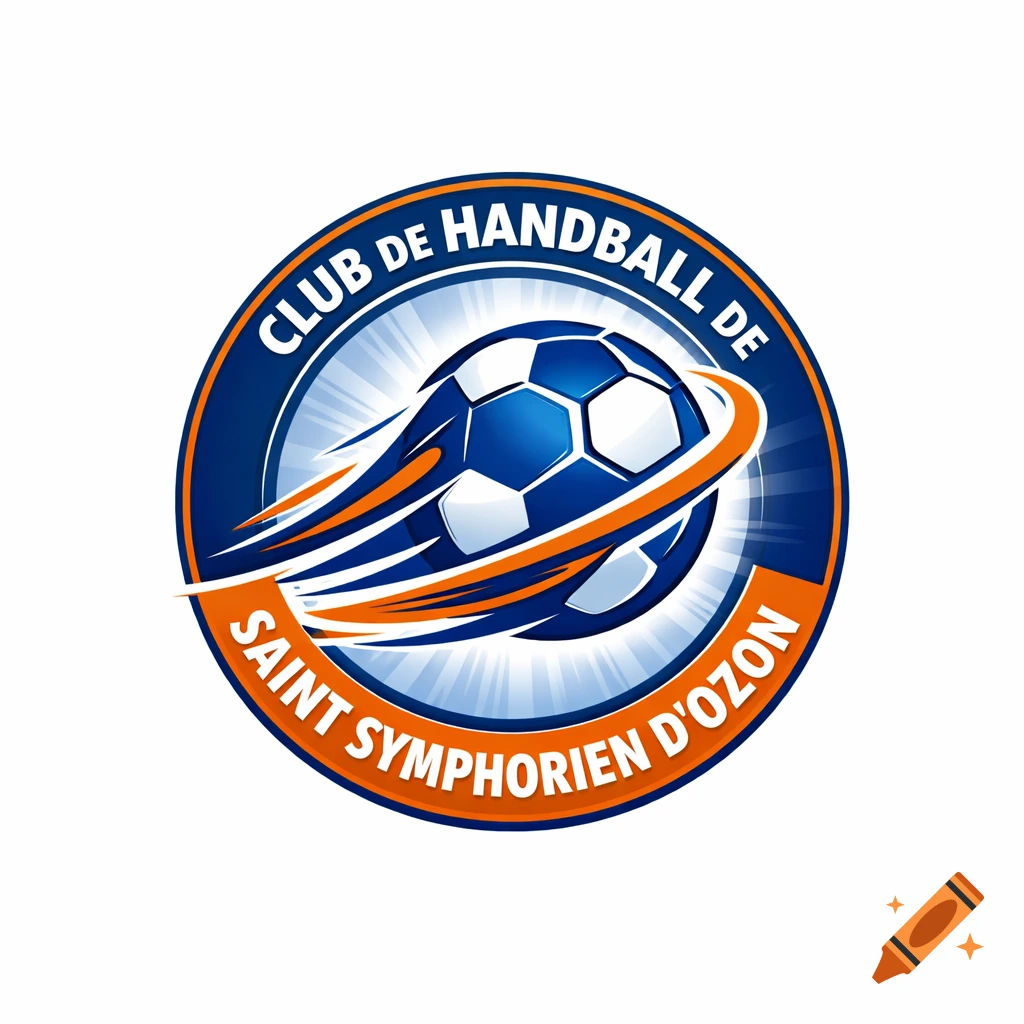 A circular blue and orange logo for "Club de Handball de Saint Symphorien d'Ozon" with a stylized handball.