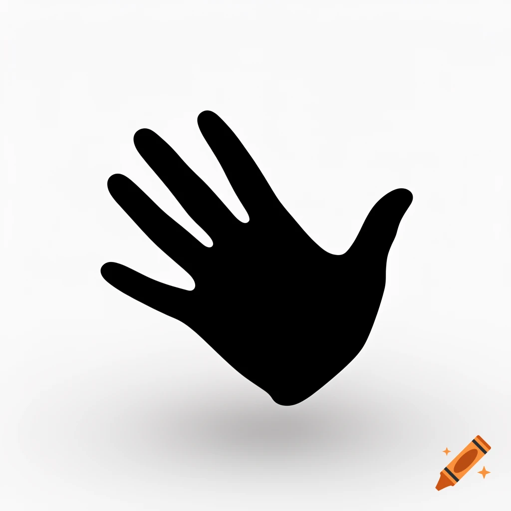 A black silhouette of an open hand with five fingers and a thumb, palm facing forward, on a white background, representing paper.