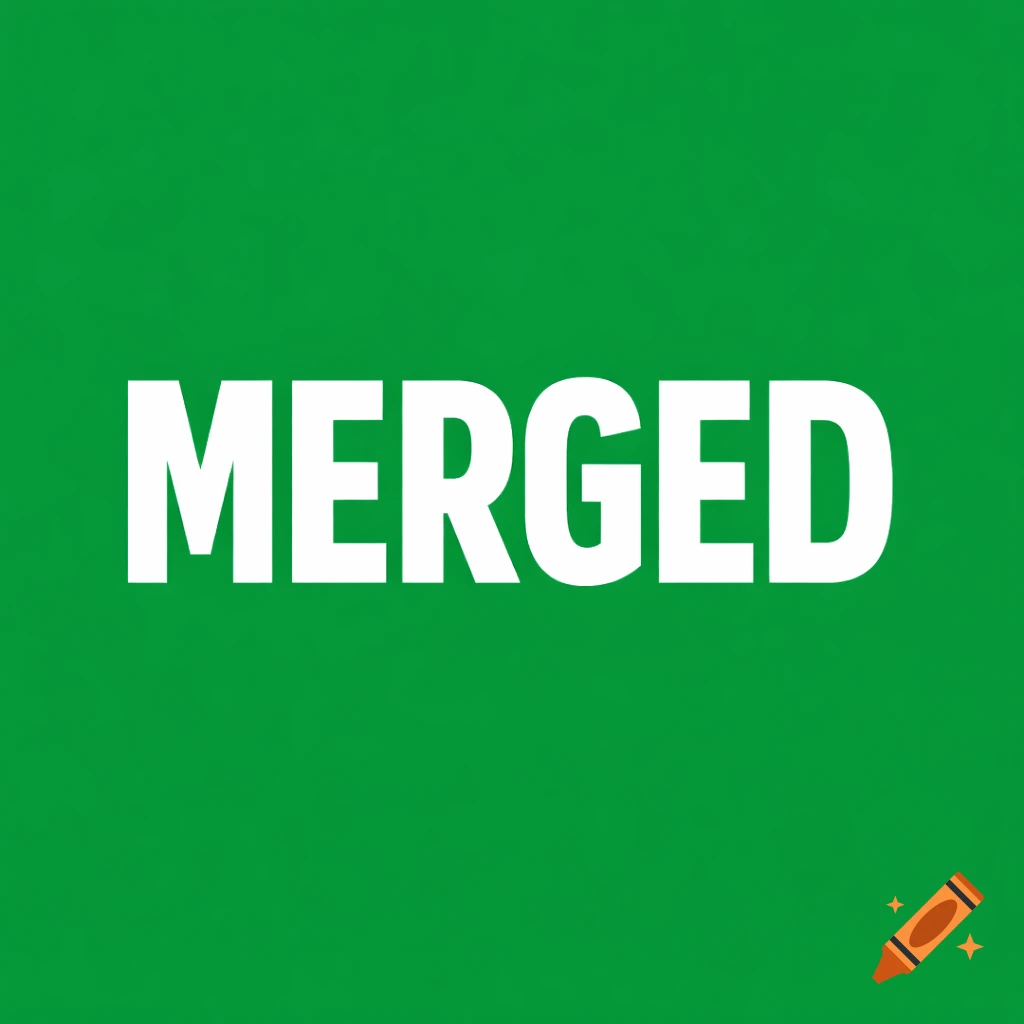 Bold white "MERGED" text centered on a solid green background in a minimalist style.