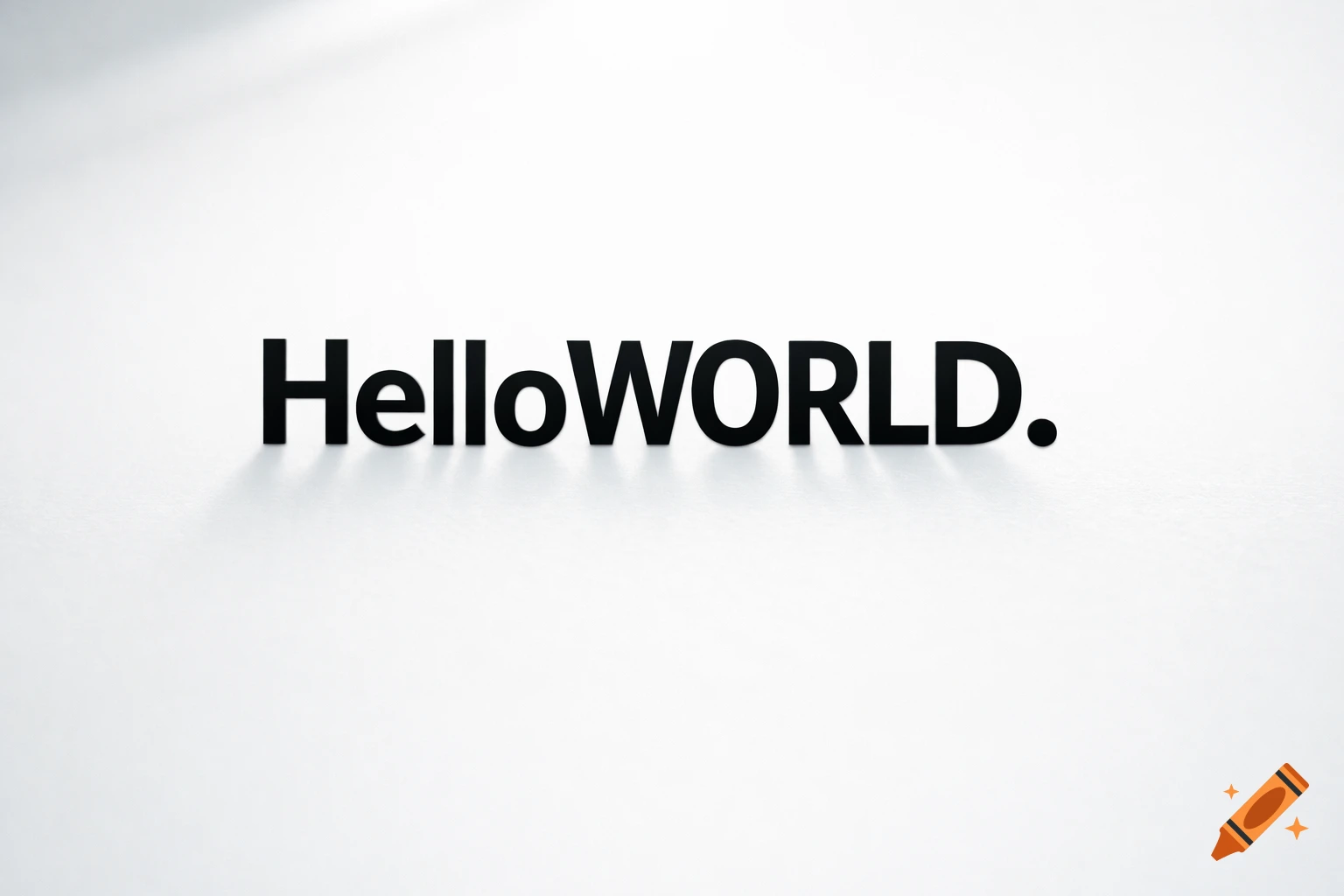 Black 'HelloWORLD.' text with a shadow effect on a clean white background.
