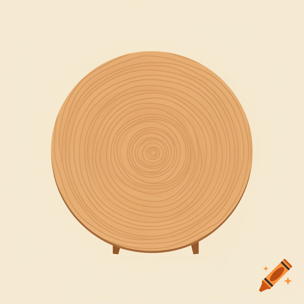 A top-down vector illustration of a round wooden disk with visible annual rings and small legs.