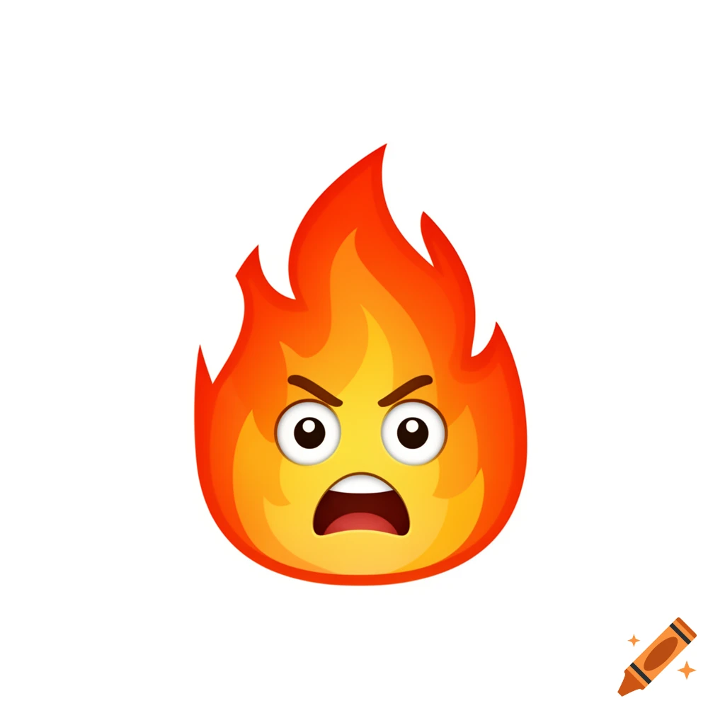 An angry fire emoji with red and orange flames and a white background.