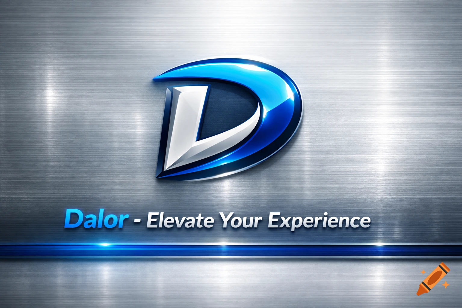 Blue and white 3D letter 'D' logo on a brushed metallic background with 'Dalor - Elevate Your Experience' text.