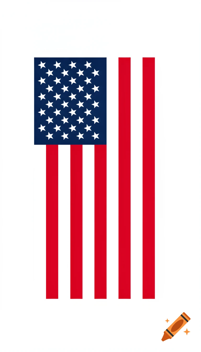 A flat 2D graphic of the Flag of the United States, featuring a blue canton with white stars and alternating red and white vertical stripes.