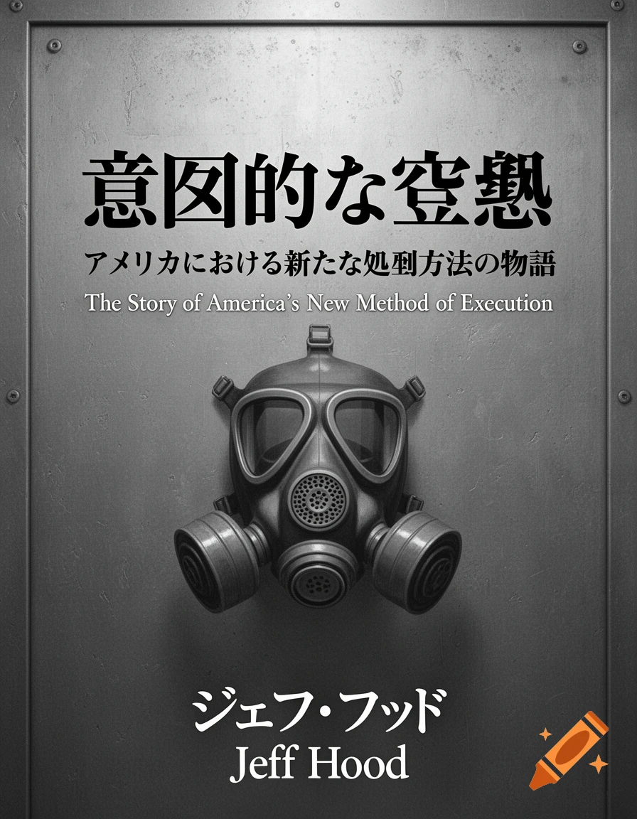 Grayscale book cover featuring a gas mask centered on a riveted metal background, with text in Japanese and English.