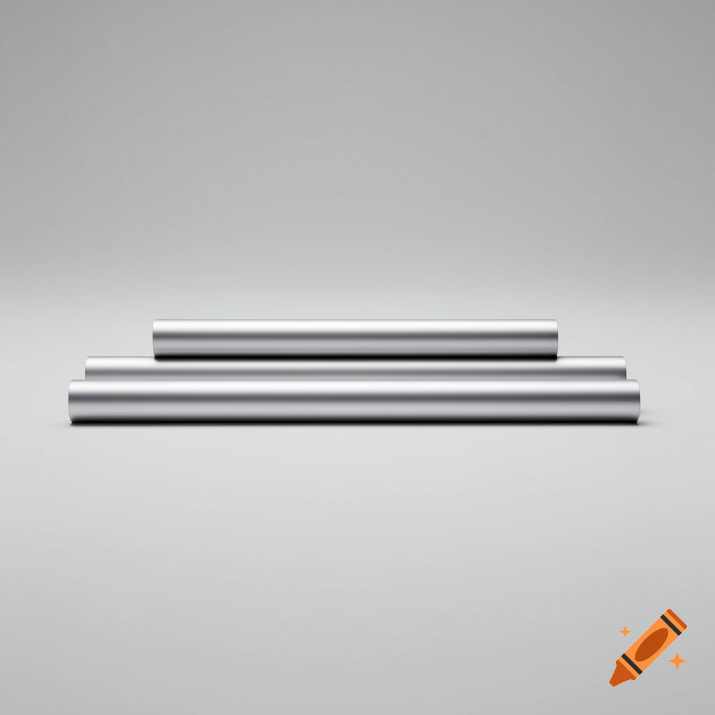 Three horizontal silver aluminum tubes, with one tube stacked on top of two parallel tubes, against a plain light gray background.