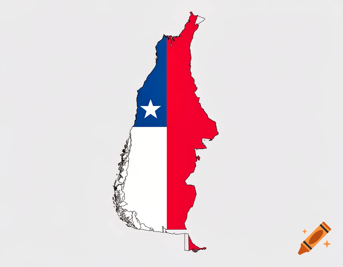 A flag map of Chile, showing the country's outline filled with the blue, white, and red Chilean flag including its white star.