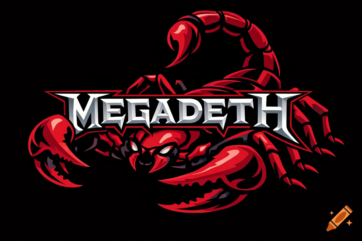 Stylized red scorpion logo behind the word MEGADETH on a black background.