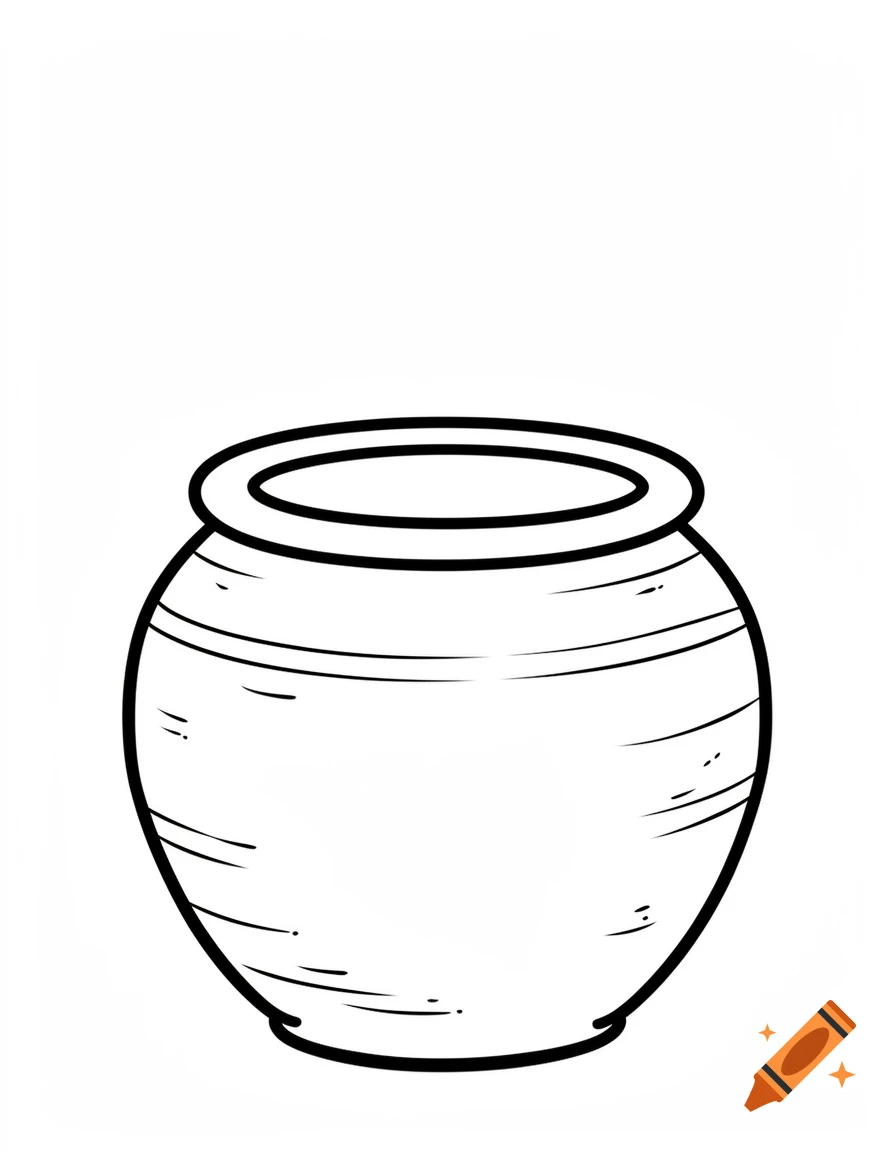 A simple, thick-lined cartoon coloring page of a rustic Korean onggi jar with no shading.