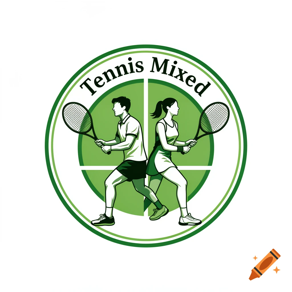 Circular green and white logo for Tennis Mixed, featuring a male and female tennis player with rackets.