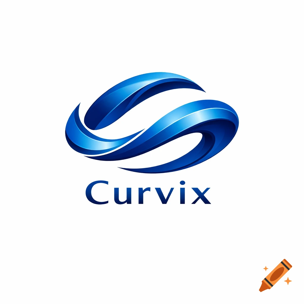 A blue abstract logo featuring two intertwined, sleek curves above the dark blue text "Curvix".