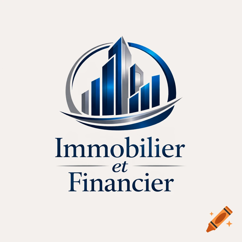 Logo with blue and silver stylized buildings within a circular design, text reads 'Immobilier et Financier'.