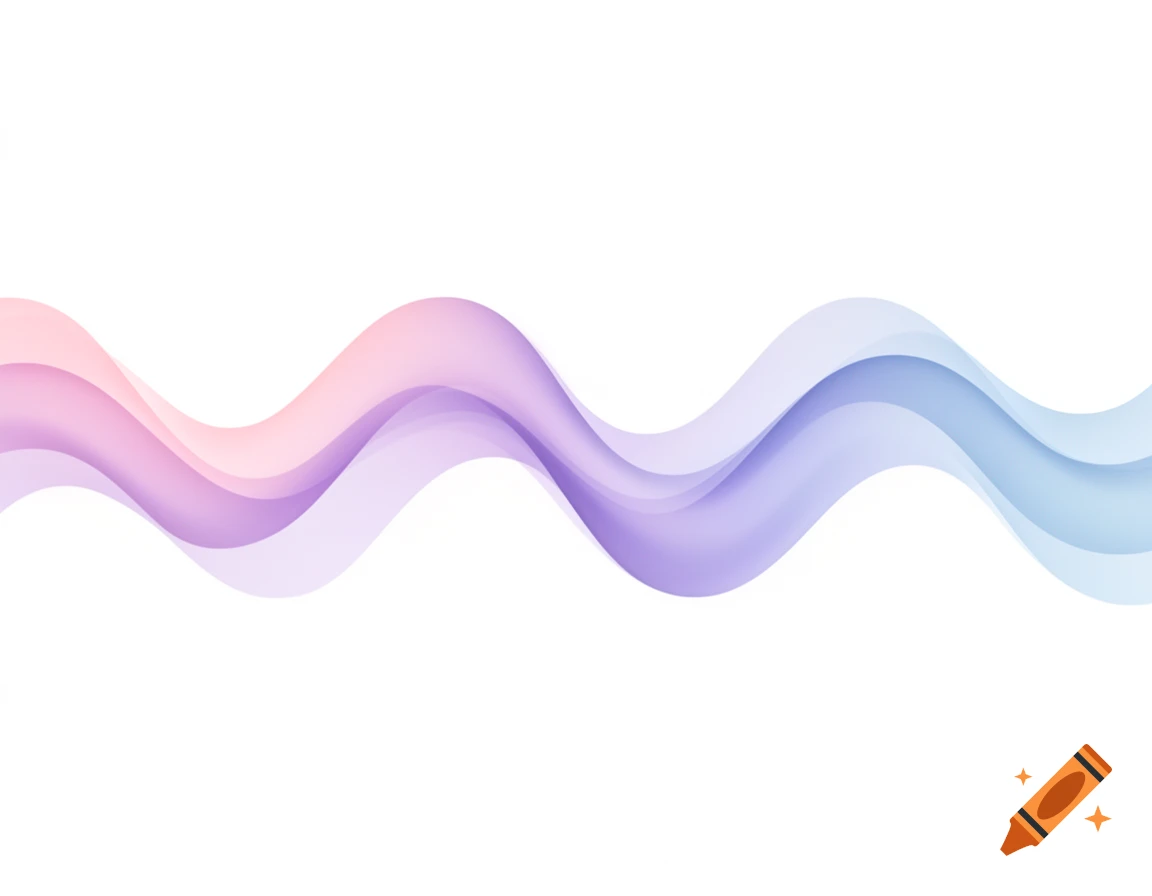 Smooth, flowing abstract waves in pastel pink, purple, and blue gradient on a white background.