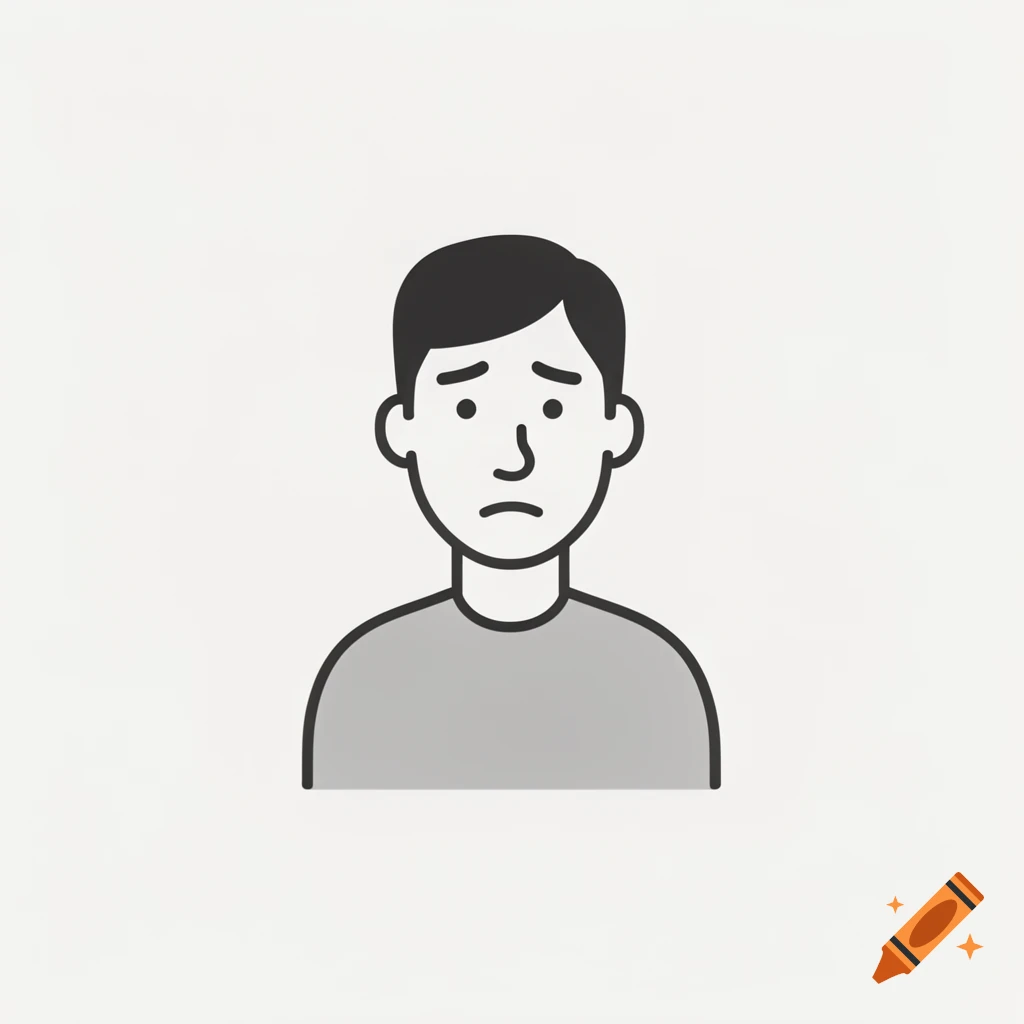 A minimalist icon illustration of a man with a sad expression.