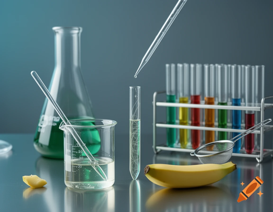 A photorealistic still life of scientific laboratory equipment ...