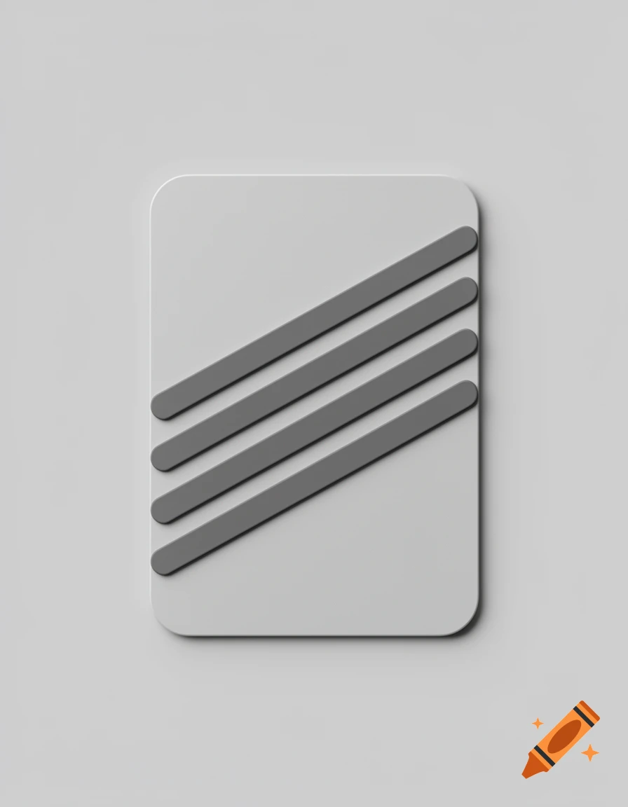 A light gray rectangular card with rounded corners, featuring four parallel dark gray bars angled diagonally across its surface, with subtle shadows.