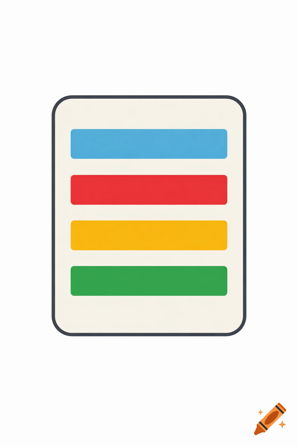 A simple graphic icon of a rounded rectangular card with four stacked horizontal bars in blue, red, yellow, and green.