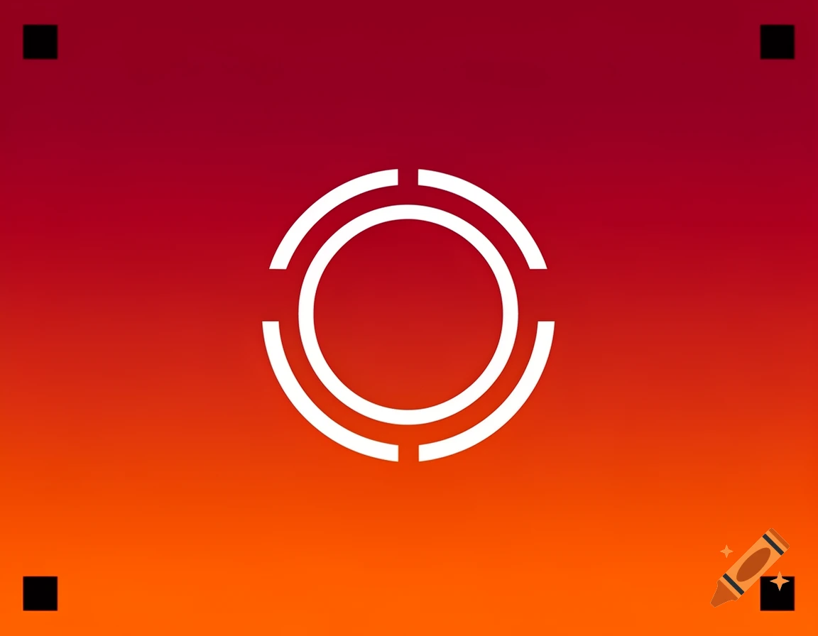 A white stylized core symbol, a circle with three radiating arcs, centered on a red to orange gradient background with black squares in the top-left and bottom-right corners.