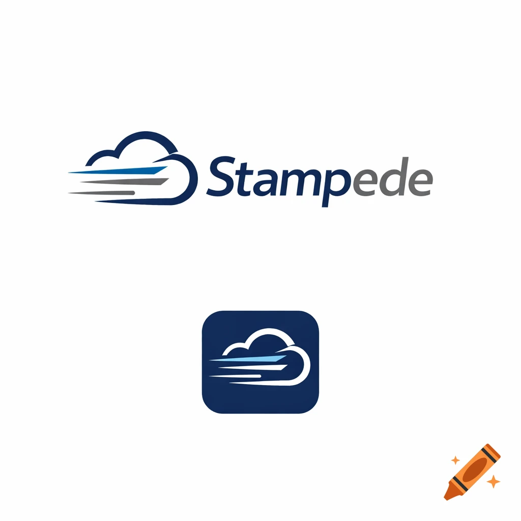 A modern, minimalist logo for "Stampede" featuring a dark blue cloud icon with speed lines in blue and gray, alongside the company name in a sans-serif font.