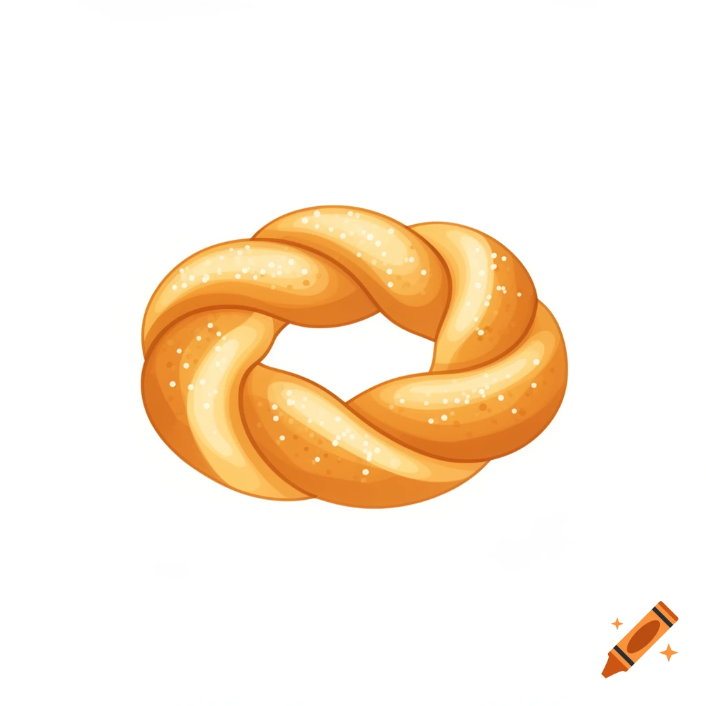 Golden-brown twisted pastry clipart with white sprinkles on a white background.