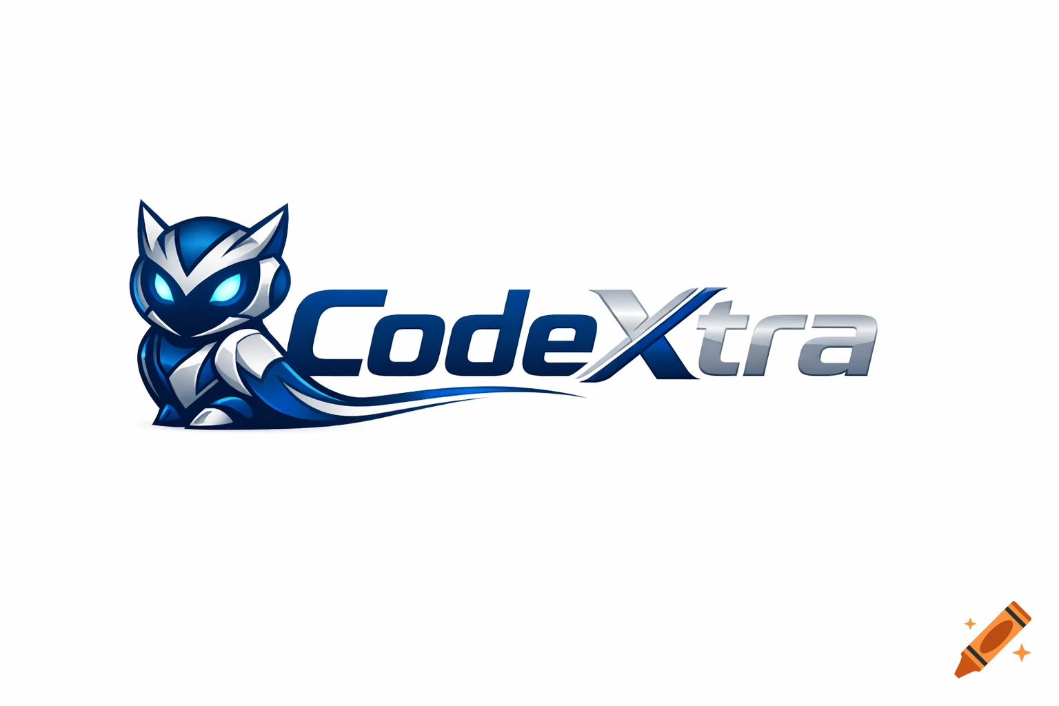 CodeXtra logo with a blue and white robotic owl mascot and metallic text.