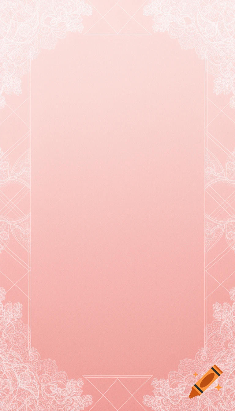 Baby pink background with delicate white lace and geometric patterns framing the edges.