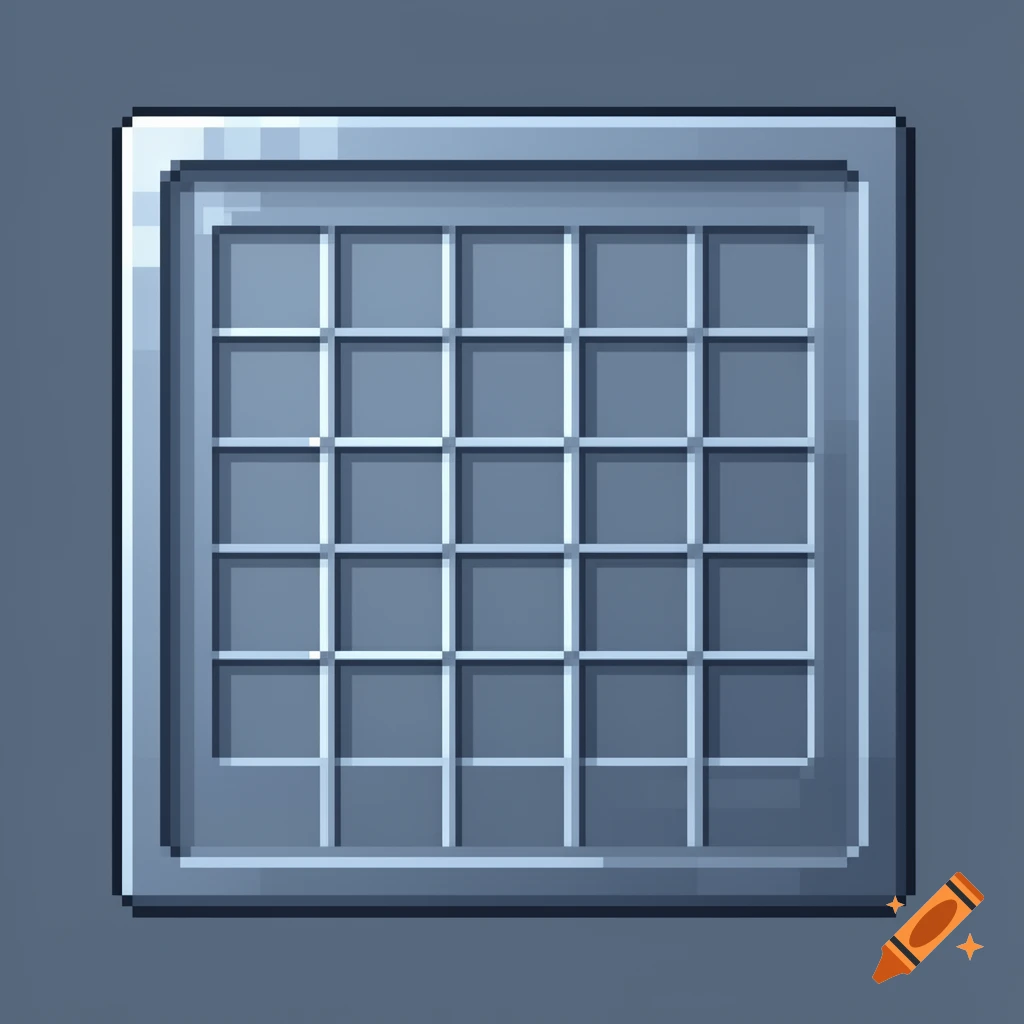 A pixelated square grid with a metallic border, resembling a video game GUI or inventory slots.