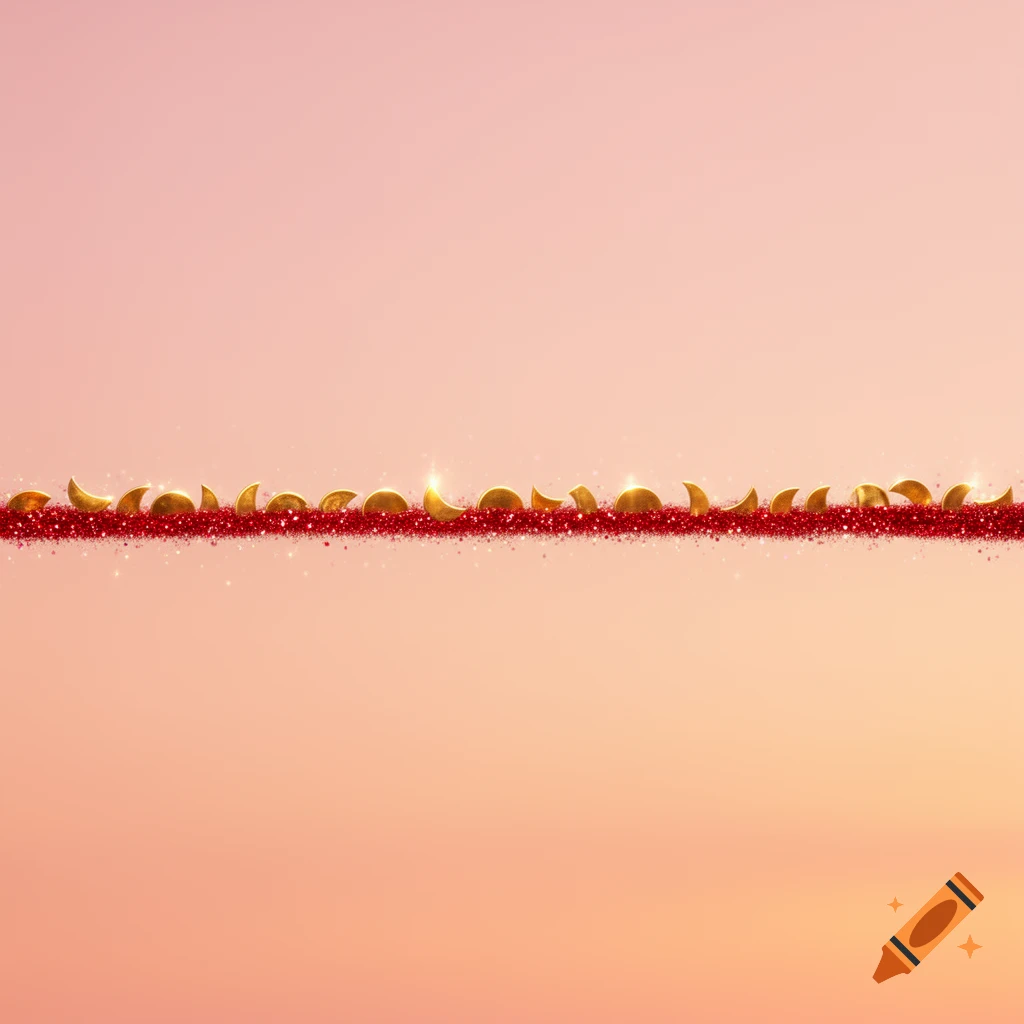 A sparkly red line with golden crescent shapes on a pink and orange gradient background.