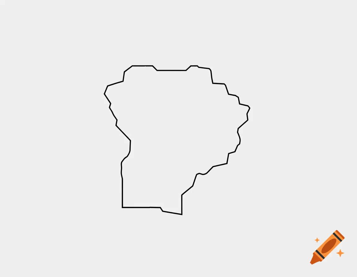 A minimalist outline of an irregular, abstract map shape on a plain white background.