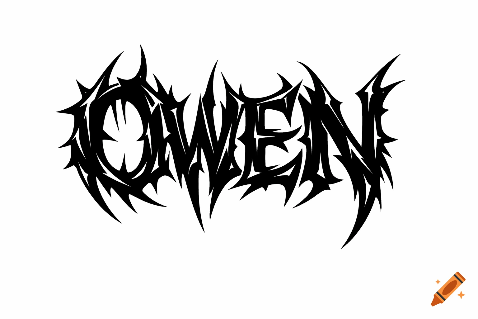 Black metal style lettering forming the name "OWEN" with sharp spikes and claw-like extensions on a white background.