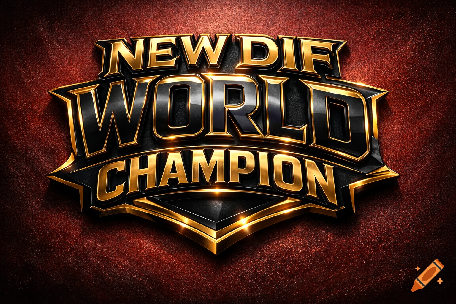 A bold, metallic gold and black logo on a dark red textured background, reading 'NEW DIF WORLD CHAMPION'.