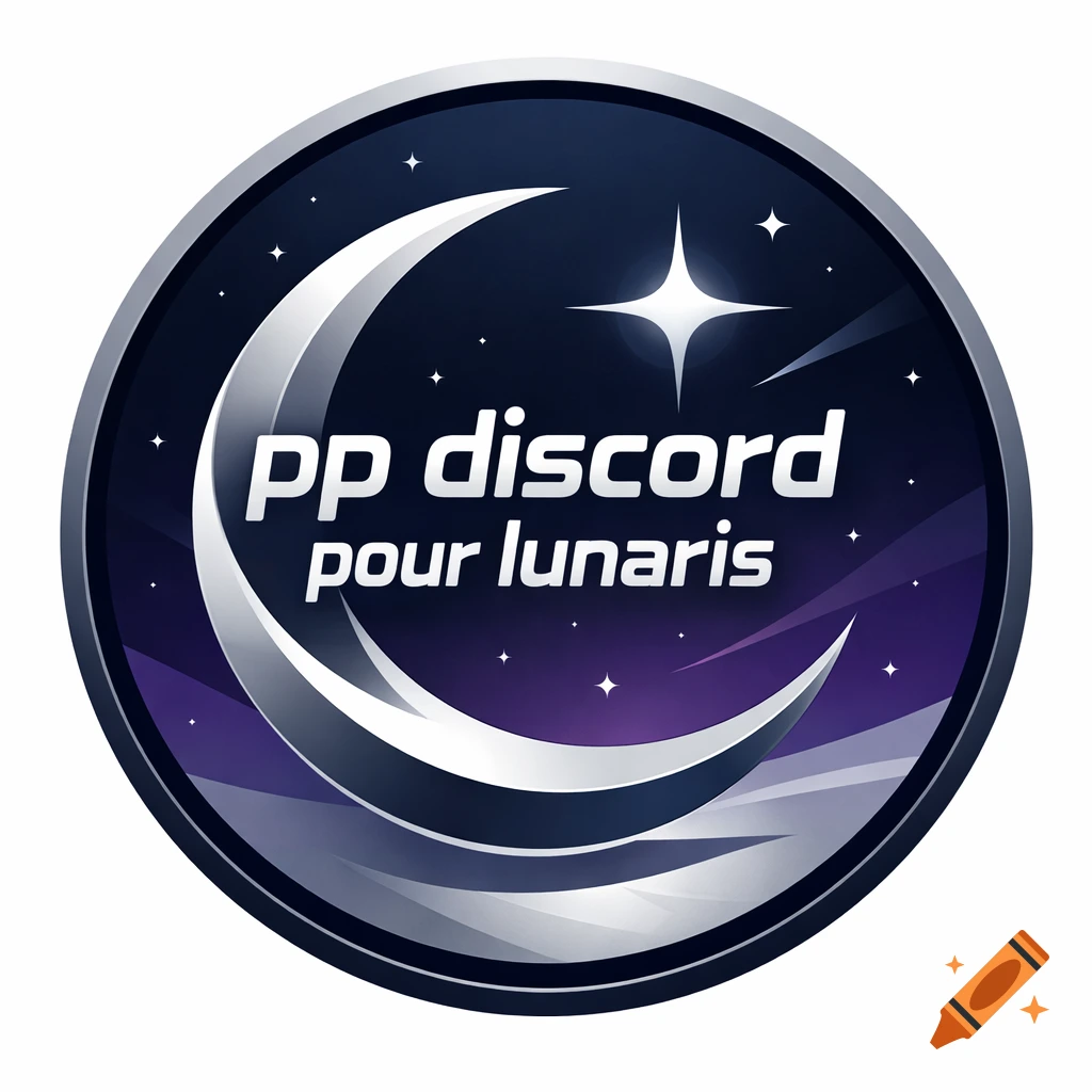 A round space-themed logo featuring a crescent moon, stars, and dark blue and purple nebulae, with the text "pp discord pour lunaris".