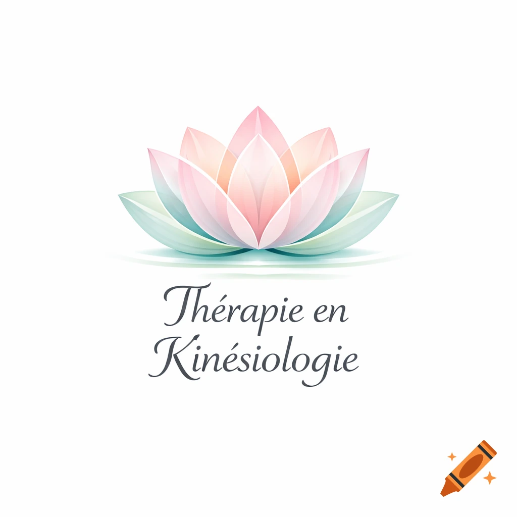 A logo featuring a pastel pink and teal lotus flower with the French text 'Thérapie en Kinésiologie' below it.