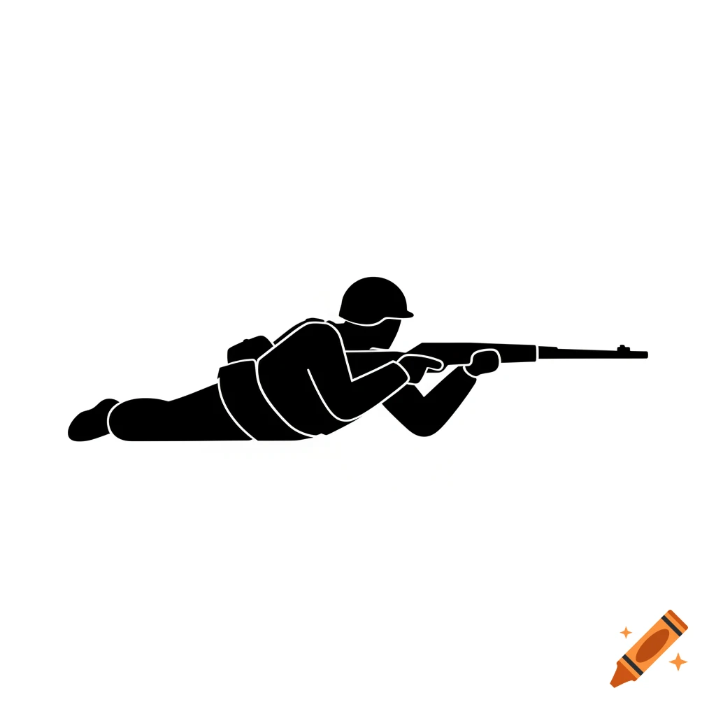 Low-detail black-and-white icon of a rifleman in a prone position, holding a rifle.