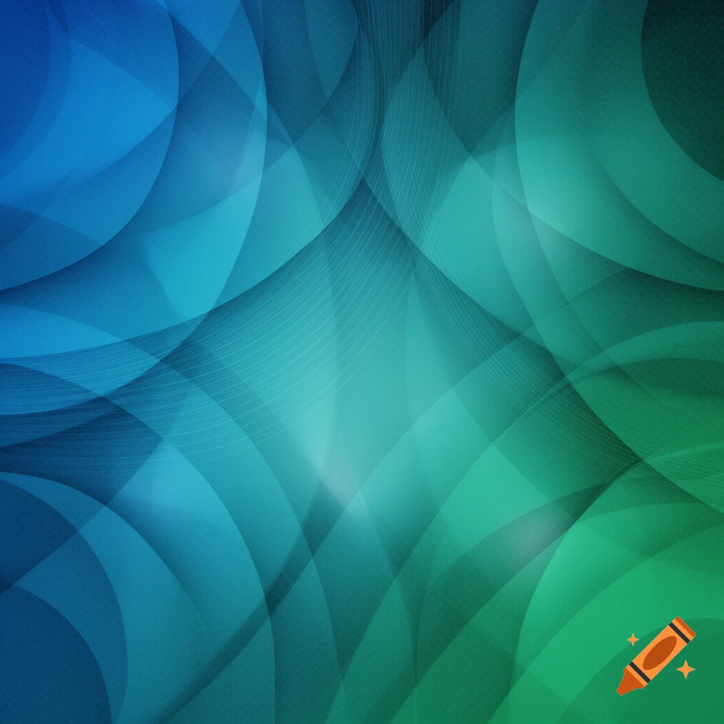 Abstract background with overlapping translucent blue and green circles and wavy lines, creating a gradient effect.