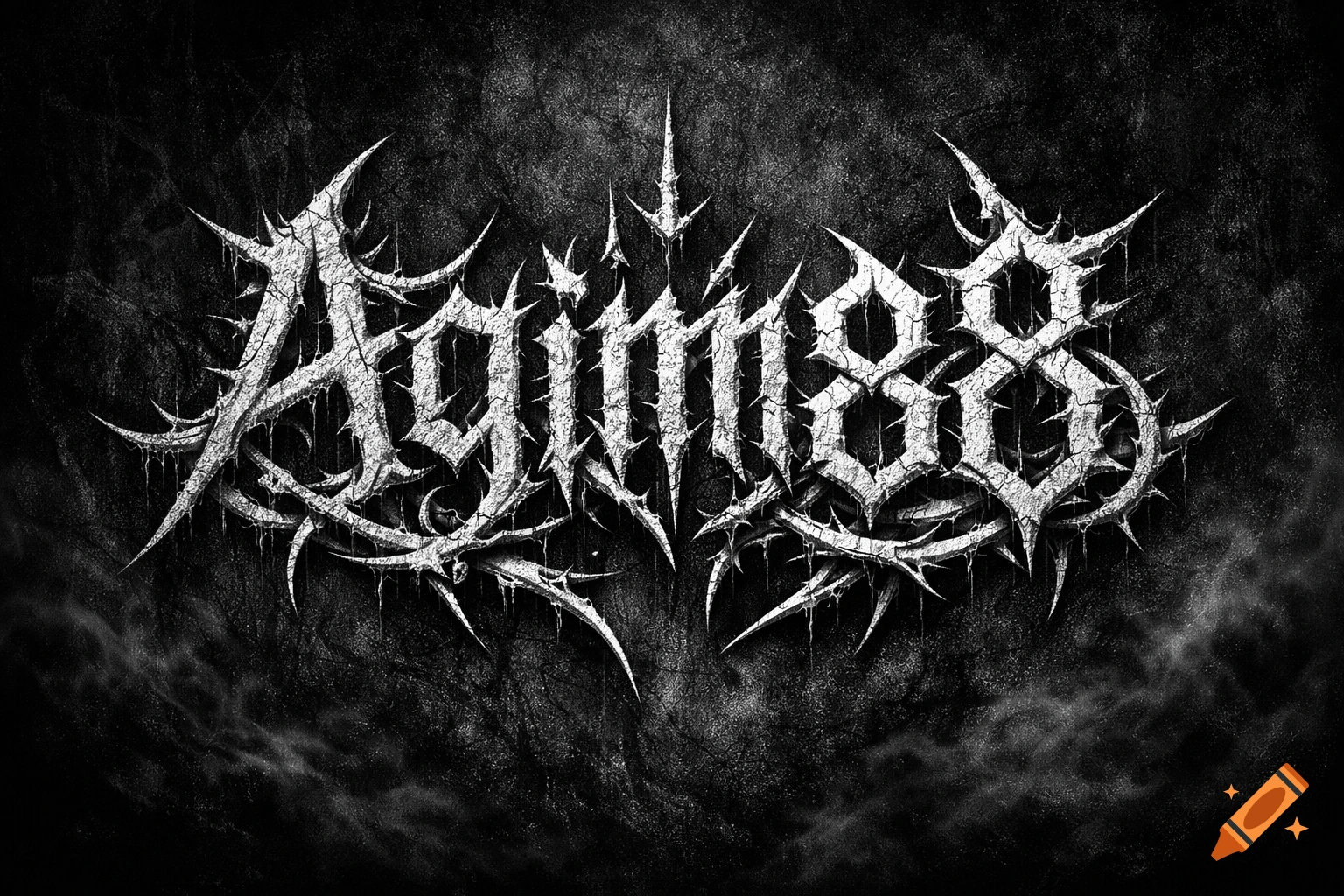 A black and white stylized text logo for 'Agim88' in a black metal style, with sharp, thorny, cracked letters on a dark, distressed background.