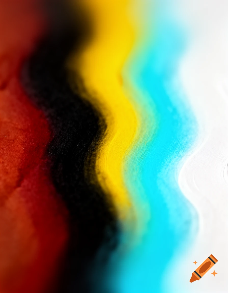 Wavy bands of red, black, yellow, cyan, and white colors.