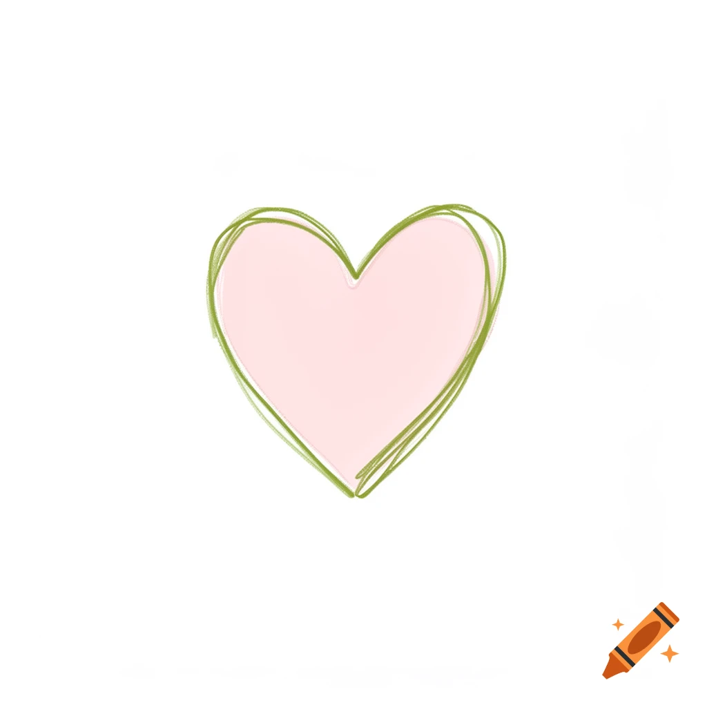 Minimalist hand-drawn pink heart with an imperfect green outline on a white background.