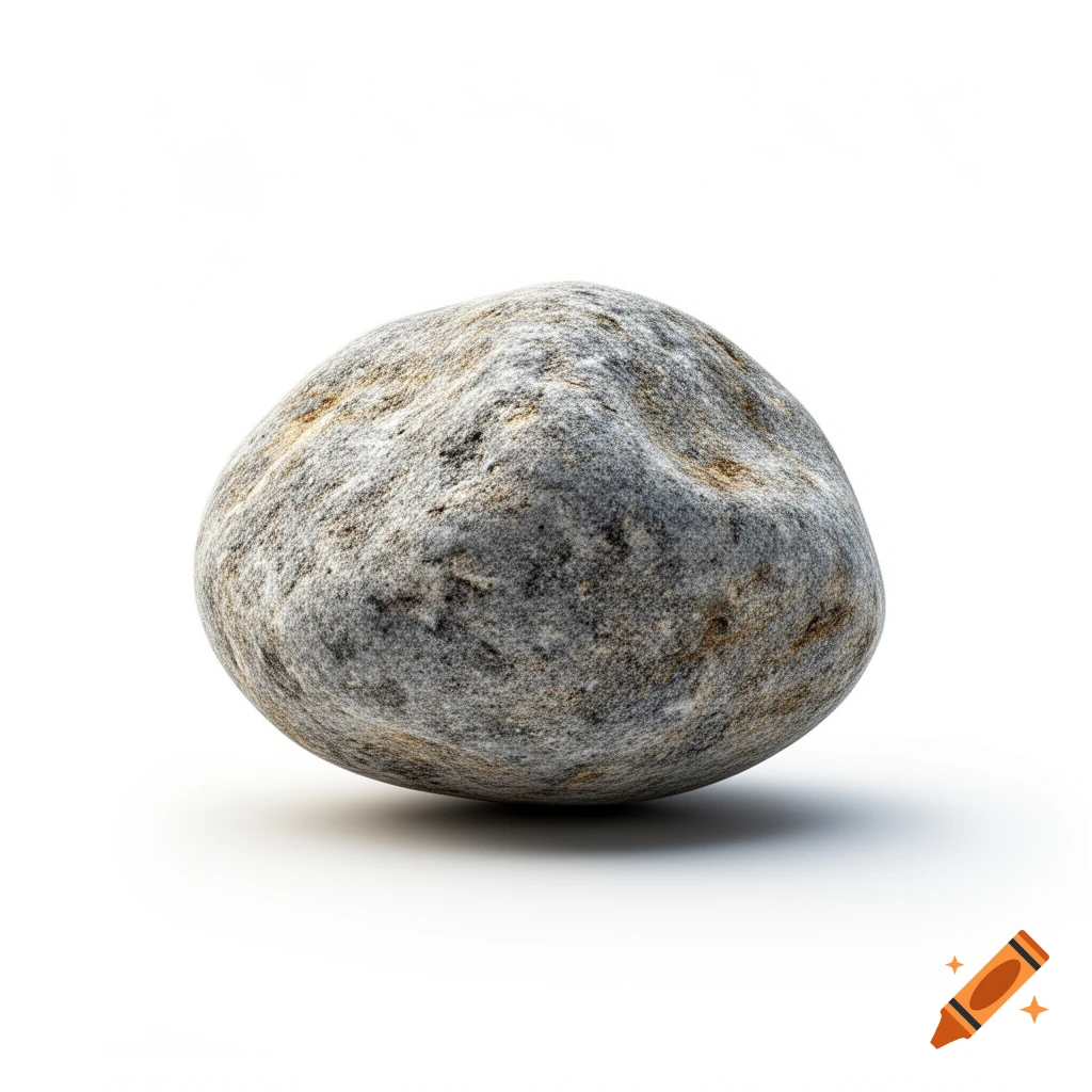 A smooth, rounded gray rock with textured surfaces, isolated on a white background.