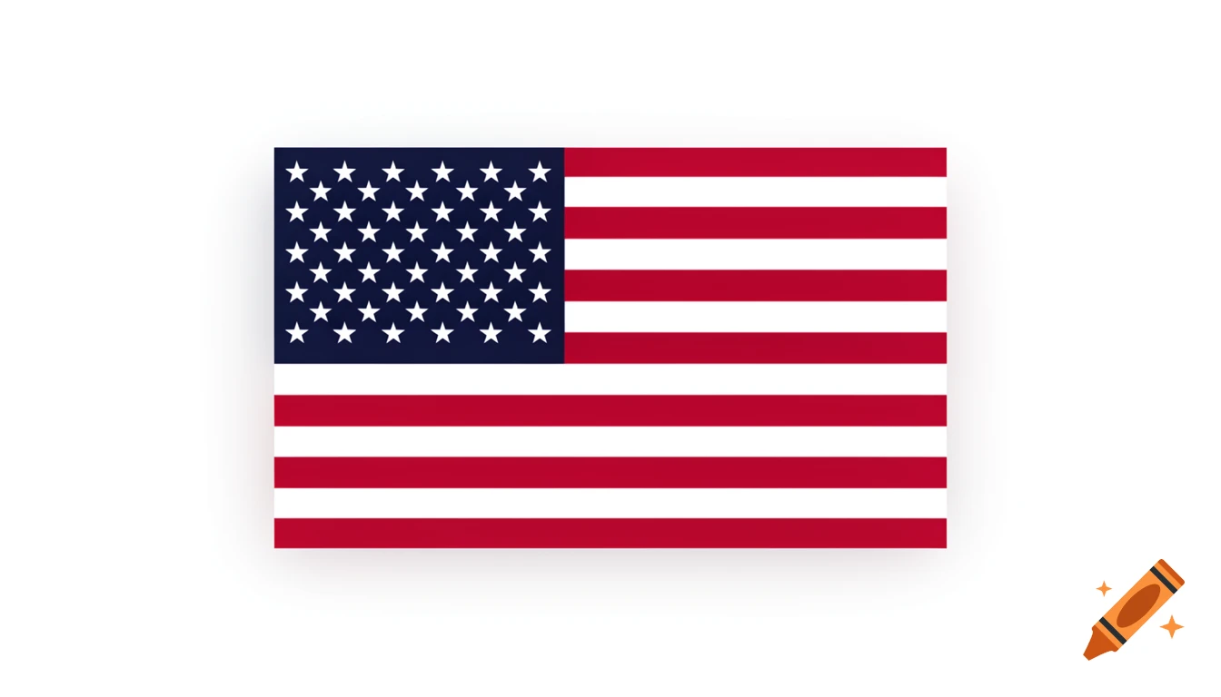 A perfectly rendered American flag with 50 white stars on a blue canton and 13 red and white stripes, on a white background.
