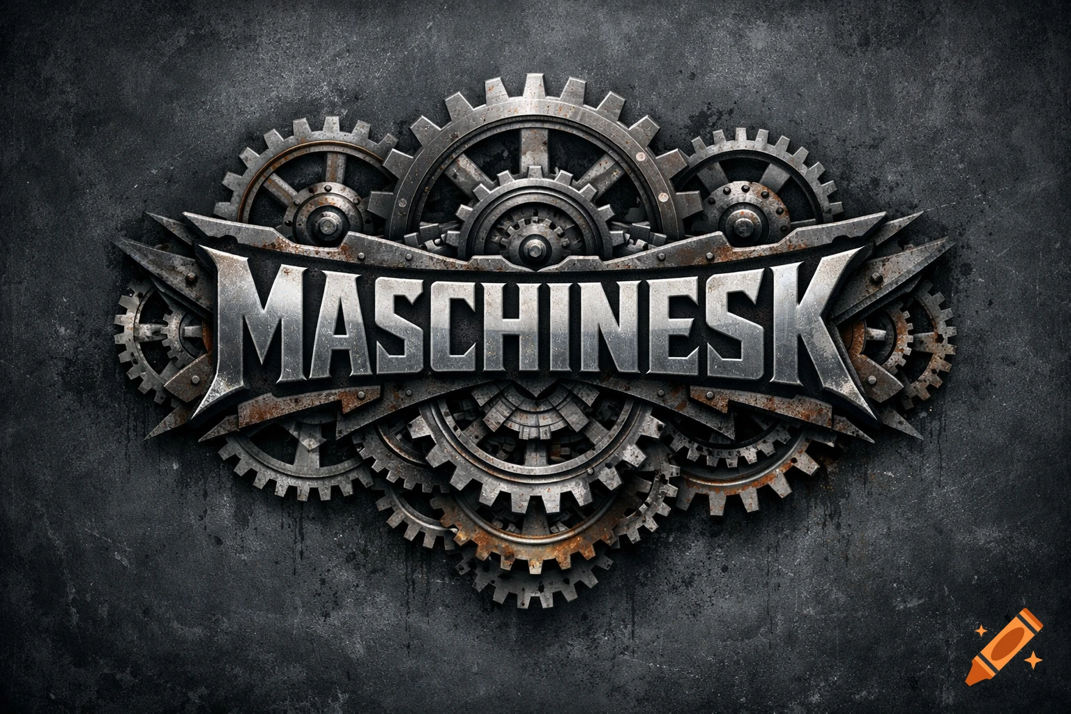 An industrial-style band logo with the word 'MASCHINESK' in metallic, distressed letters, surrounded by intricate gears on a dark, textured background.