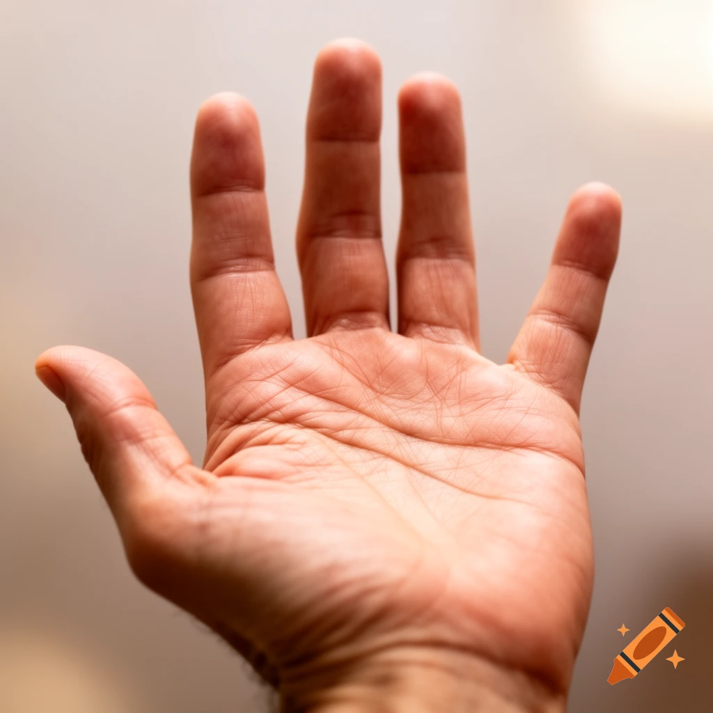 A close-up, high-angle view of a person's open palm, showing detailed skin lines and a natural flesh tone.