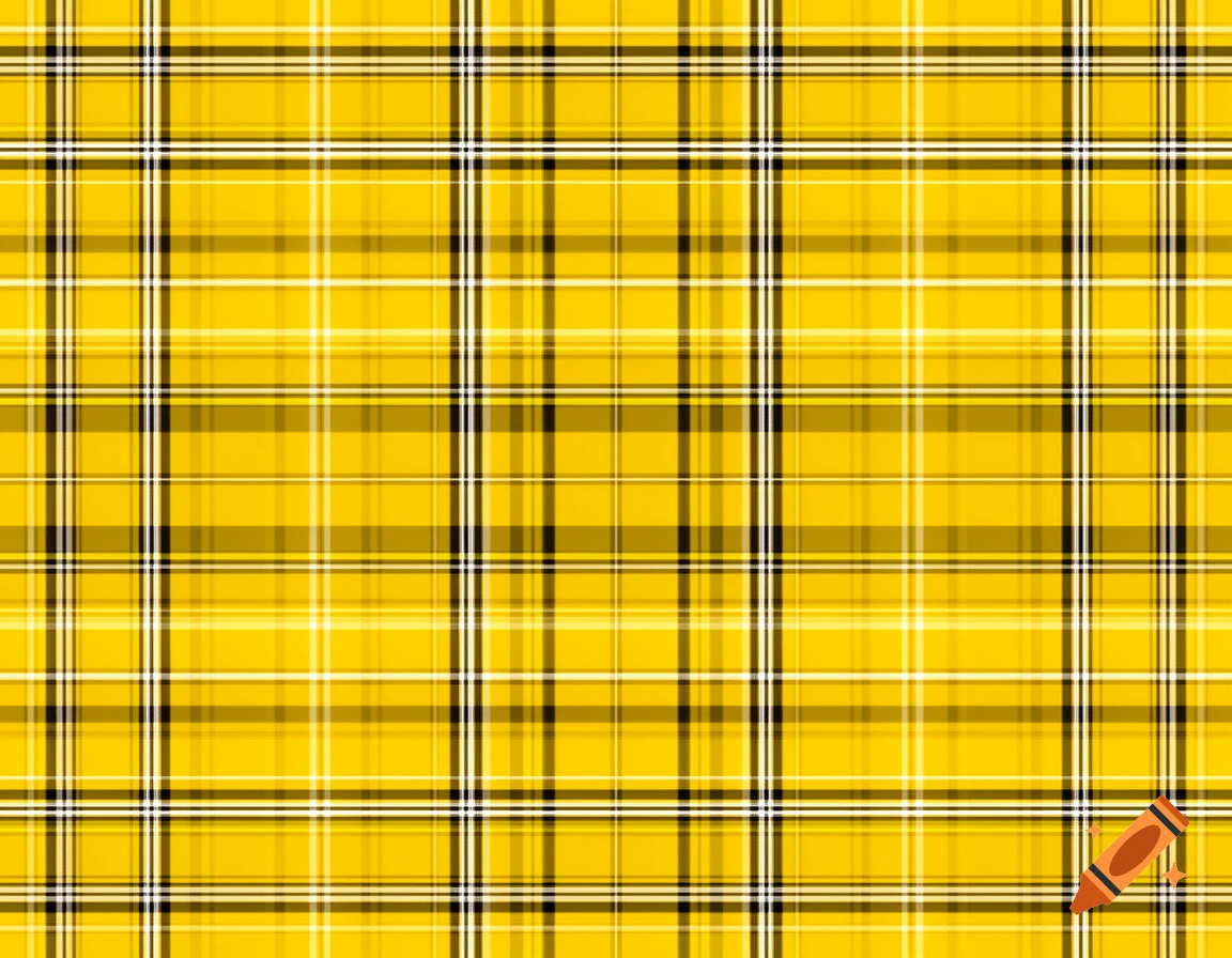 A vibrant yellow plaid pattern featuring intersecting black and white horizontal and vertical lines.