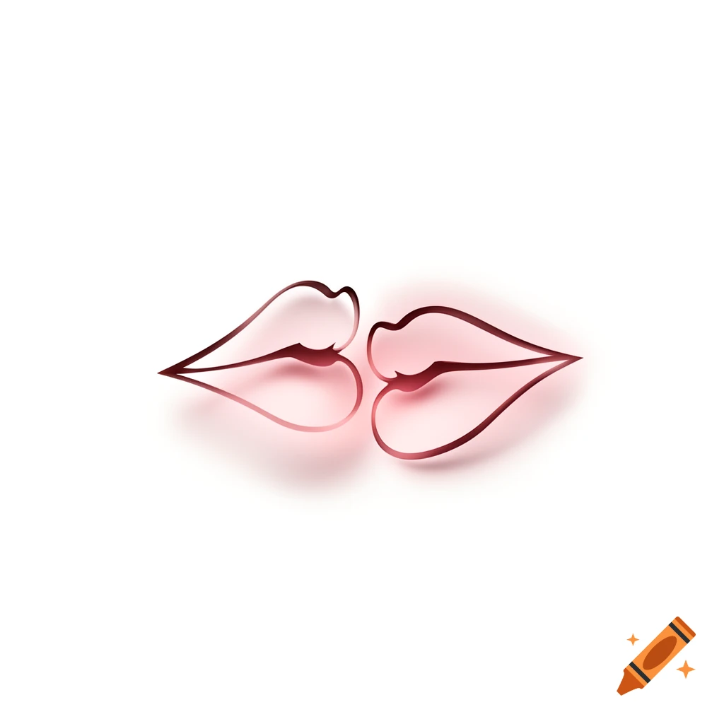 Minimalist outline stencil of two red lips gently touching, forming a heart shape, against a white background.