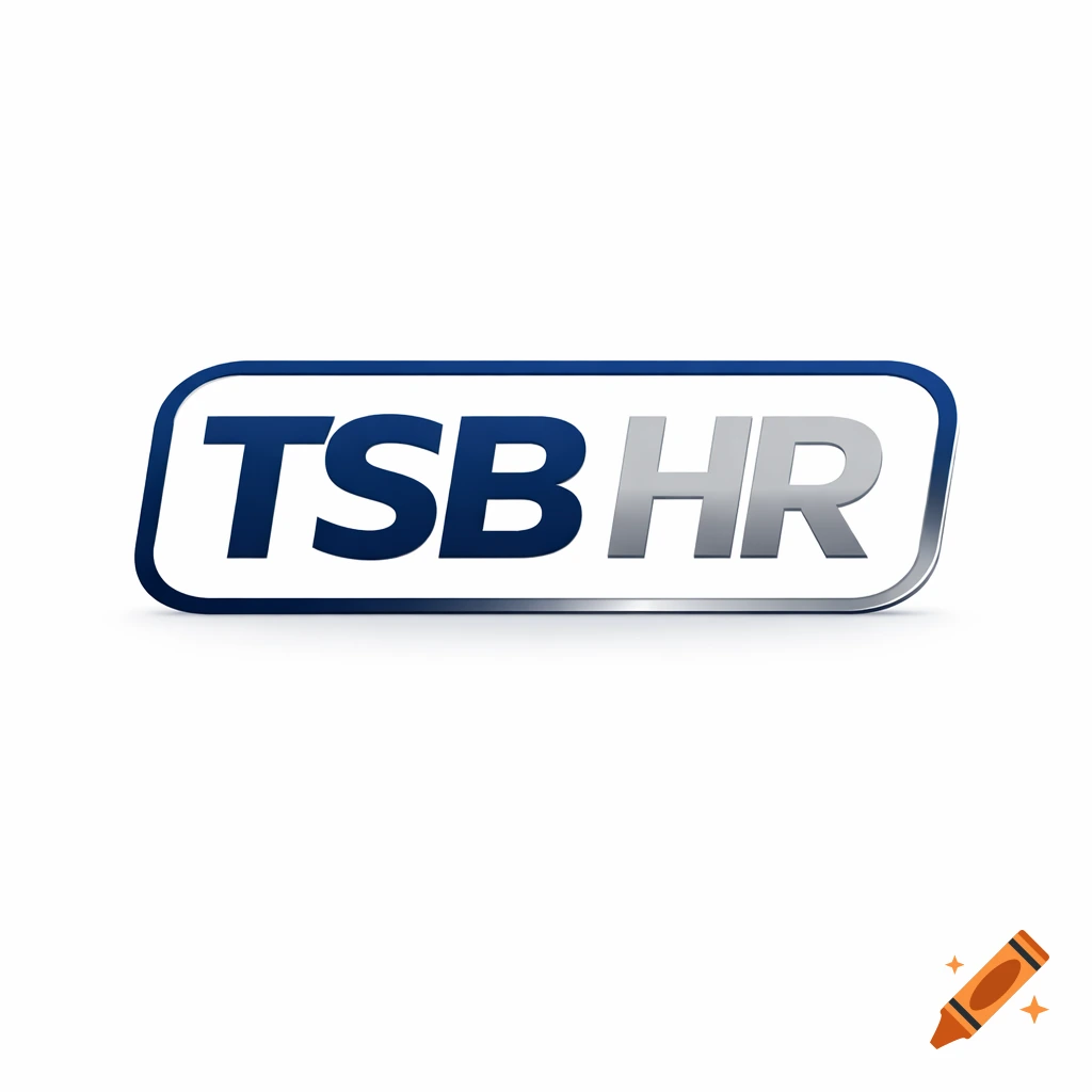 A slick logo featuring the text 'TSB HR' in a rounded rectangle, with 'TSB' in dark blue and 'HR' in metallic silver.