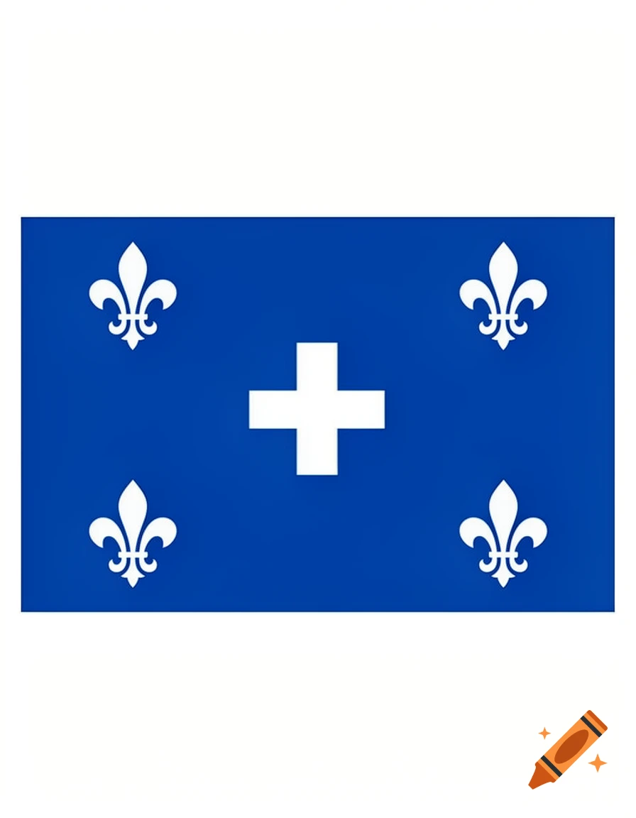 The blue and white flag of Quebec with a cross and four fleur-de-lis symbols.