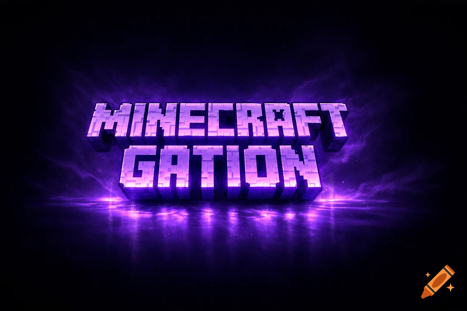 3D pixelated 'MINECRAFT GATION' text in purple and white, glowing against a dark, smoky background.