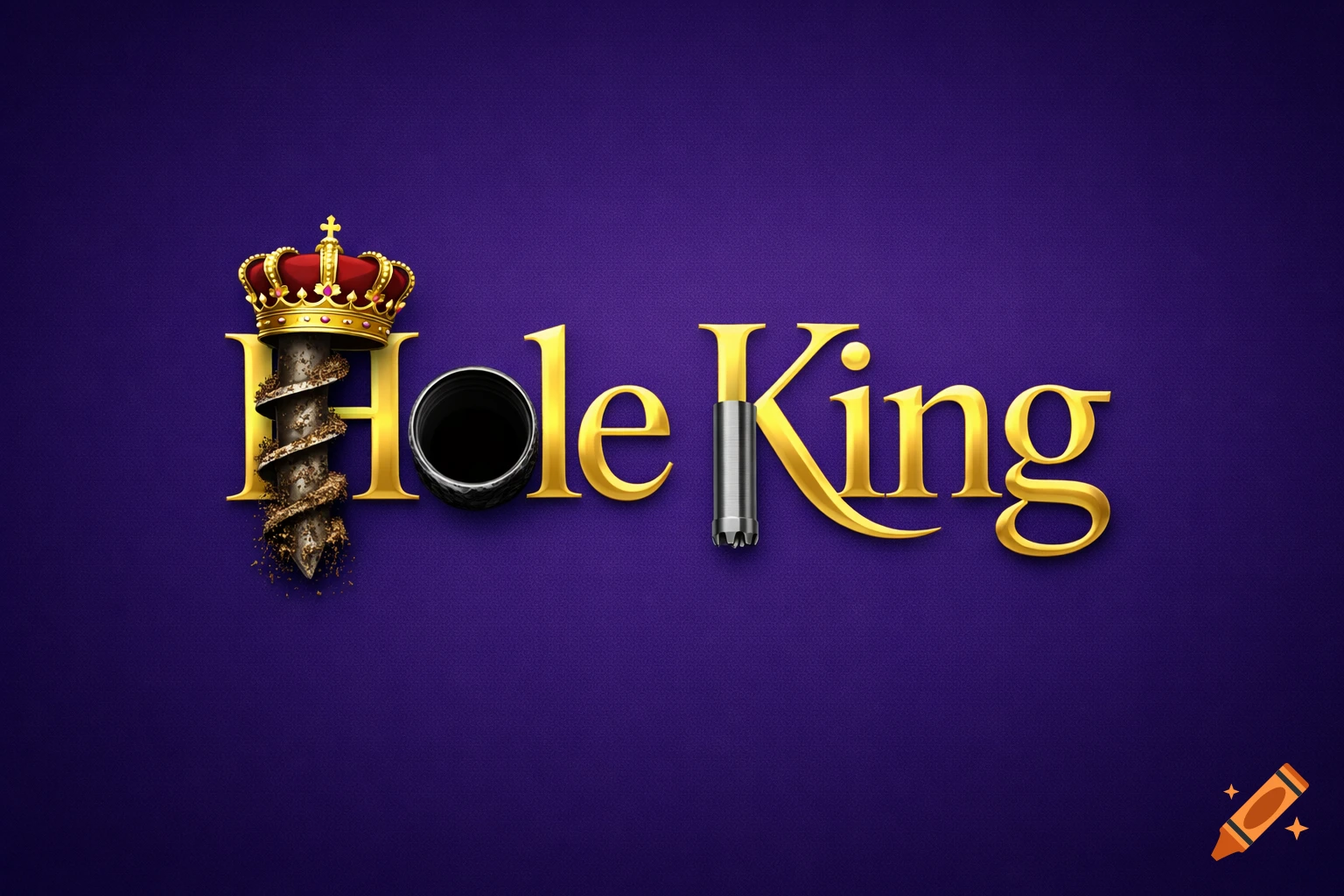 A gold text logo on a royal purple background reads 'Hole King'. The 'H' features a crown and a soil auger, the 'O' is a black void, and the 'K' has a core drill bit.