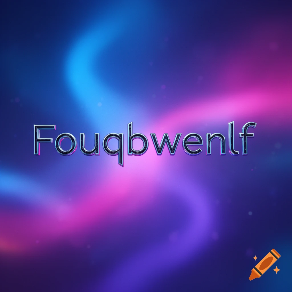 The word Fouqbwenlf in metallic 3D text against a swirling blue, pink, and purple gradient background.