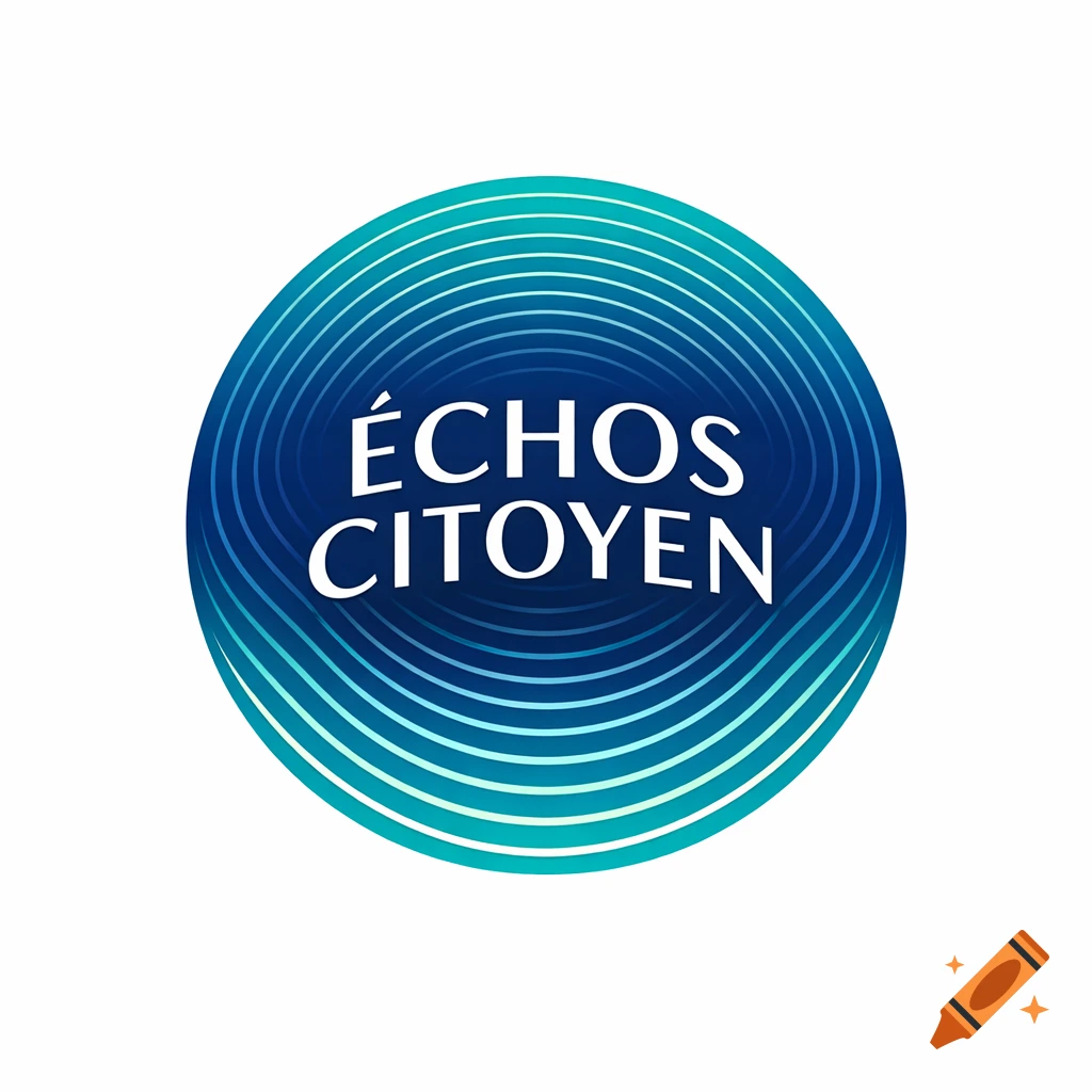A round logo with wavy blue and teal concentric circles. White text reads 'ÉCHOS CITOYEN' in the center.